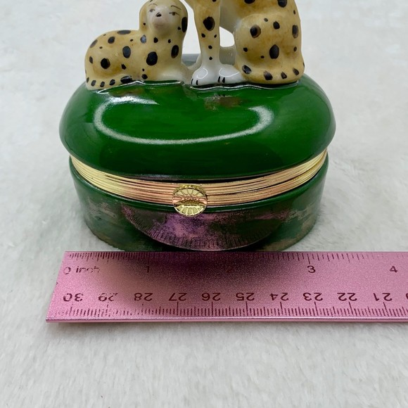 Vintage Fitz and Floyd Spotted Dalmatian Dogs Trinket Box Green Porcelain 1985 - Picture 10 of 11